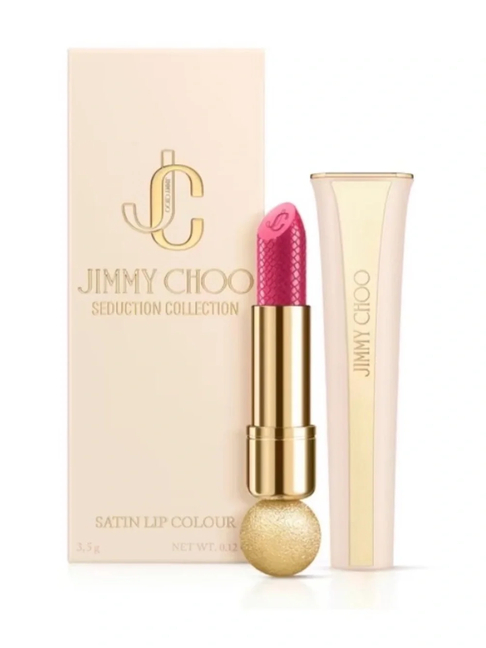 Jimmy Choo Satin Lip Colour - “Oh My Pink” Bright Pink. Beautiful Lipstick Tube